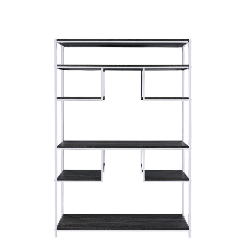 Rustic Grey Oak & 8-shelf Storage Stand, Geometric Design Facet, Metal Base, Adjustable Shelves For Game Room Bookcase - Open Storage, Construction, Wood