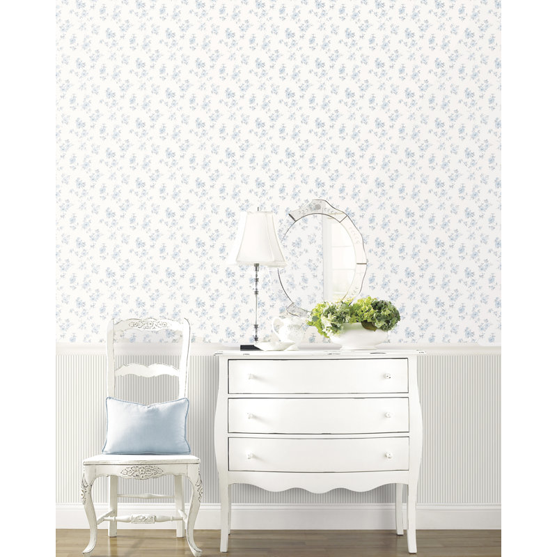 Pretty Prints Mini Rose Trail Wallpaper Roll, Beige/Grey
