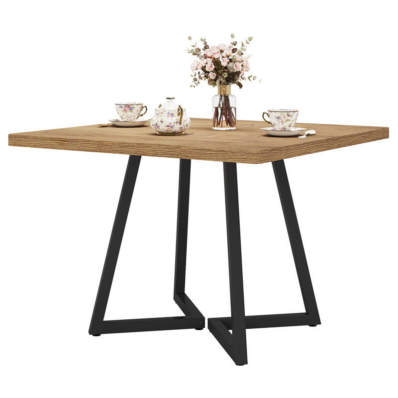Table de salle à manger carrée, table de salle à manger industrielle 31,5 po, 1 pièce, Noir, Noir