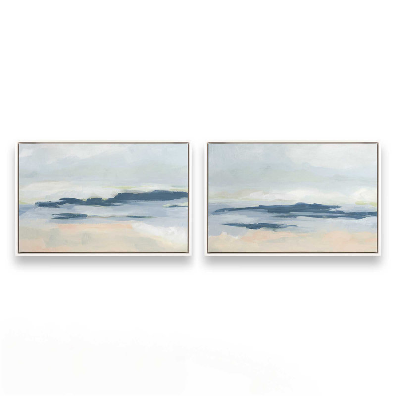 Soft Coastal Layers Set of 2 Canvas Prints in a Maple Frame, 24" x 36", Cadre flottant blanc opaque