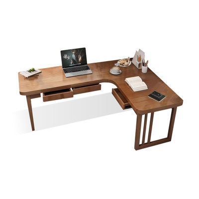 Nut-brown L-Shaped Solid Wood with 3 drawers desk