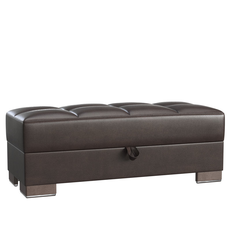 Clemmer Faux Leather Ottoman with Storage, Brown Leatherette