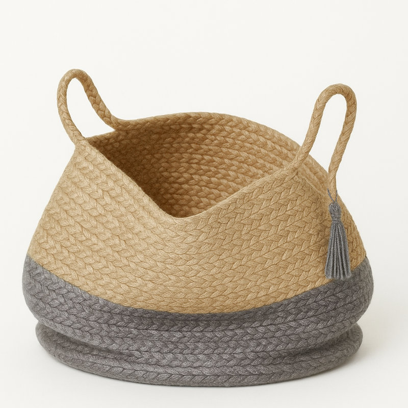 Handmade Natural Jute Relaxed Storage Basket, 19" H x 19" W x 19" D, Tan/Gray