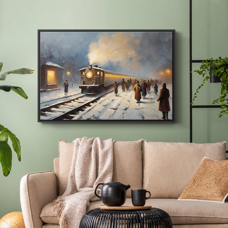 Paysage rétro-CCI, Toile avec cadre flottant noir, H 17 po x l 25 po x P 2 po