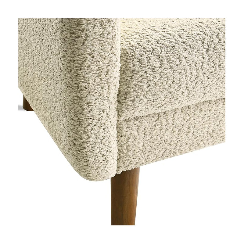 Ultra Comfortable Accent Chair, Mid-Century Modern Boucle Upholstered Armchair with Rubberwood Frame and Legs, Minimal Assembly Required, Cozy Chair for Living Room or Bedroom, Beige