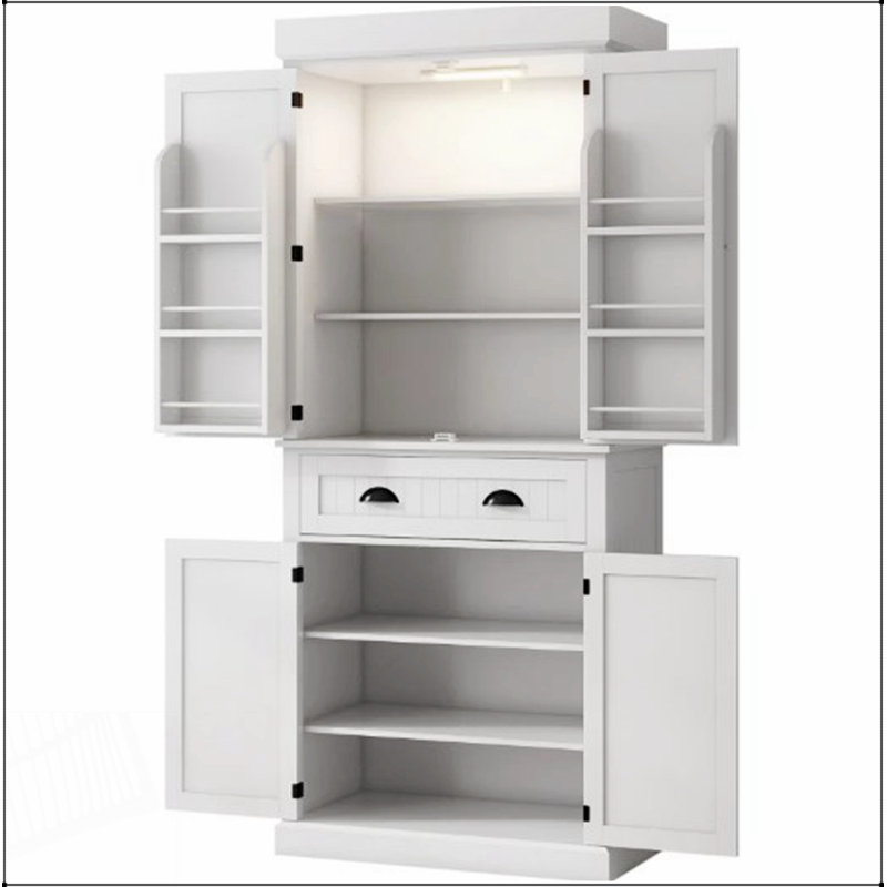 Armoire de cuisine de style nordique avec lumières DEL, 6 tablettes de porte, un tiroir et 4 tablettes réglables pour un rangement efficace
