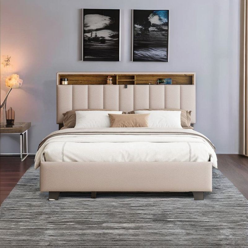 Lit tapissier Kyza, Beige