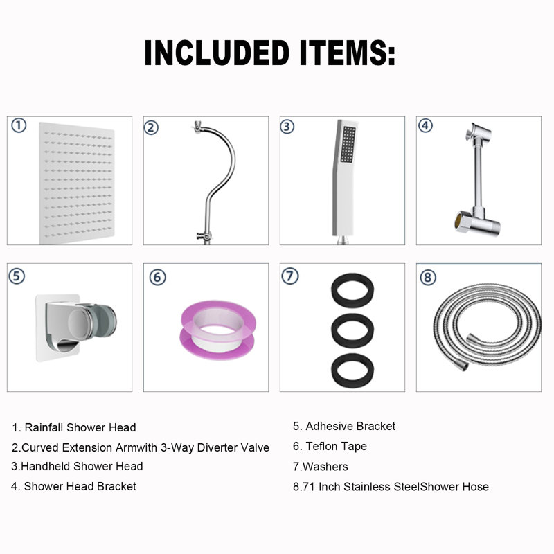 Premium All-Metal Shower System – 10" High-Pressure Rainfall Shower Combo With Adjustable Extension Arm, Chrome