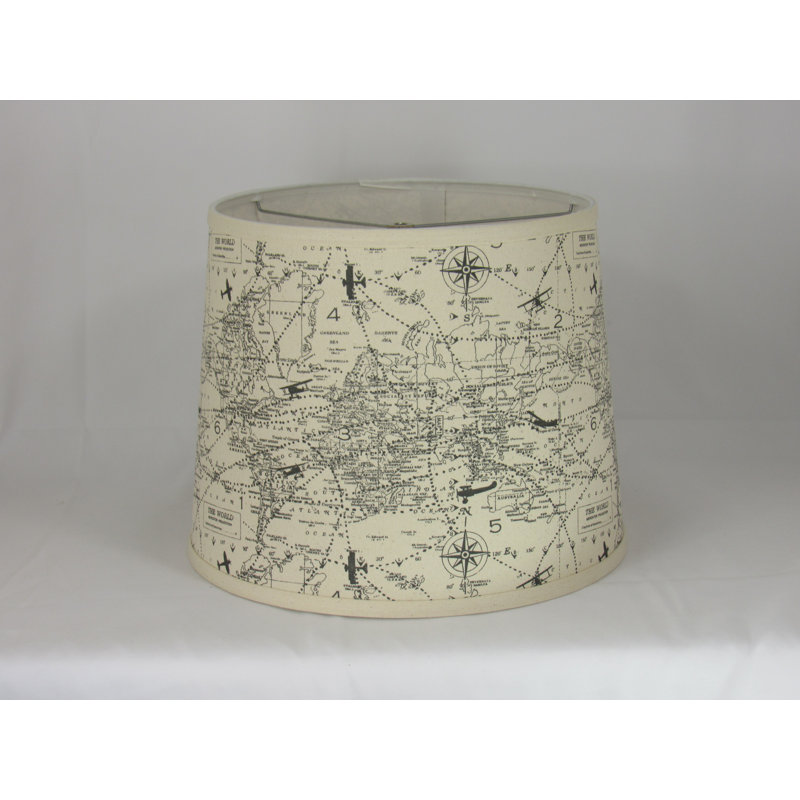 Abat-jour tambour en coton (Spider) World Map en ivoire et noir, H 10 po x l 12 po x P 12 po