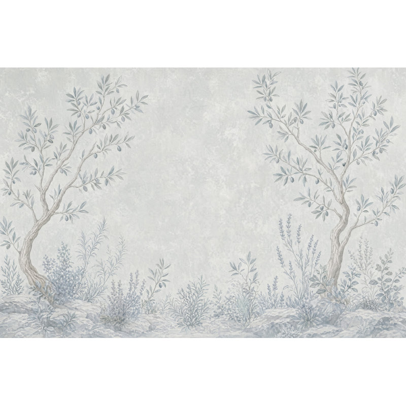 Papier peint olive amovible mural botanique méditerranéen, Textured Non-Pasted, 200"x120"