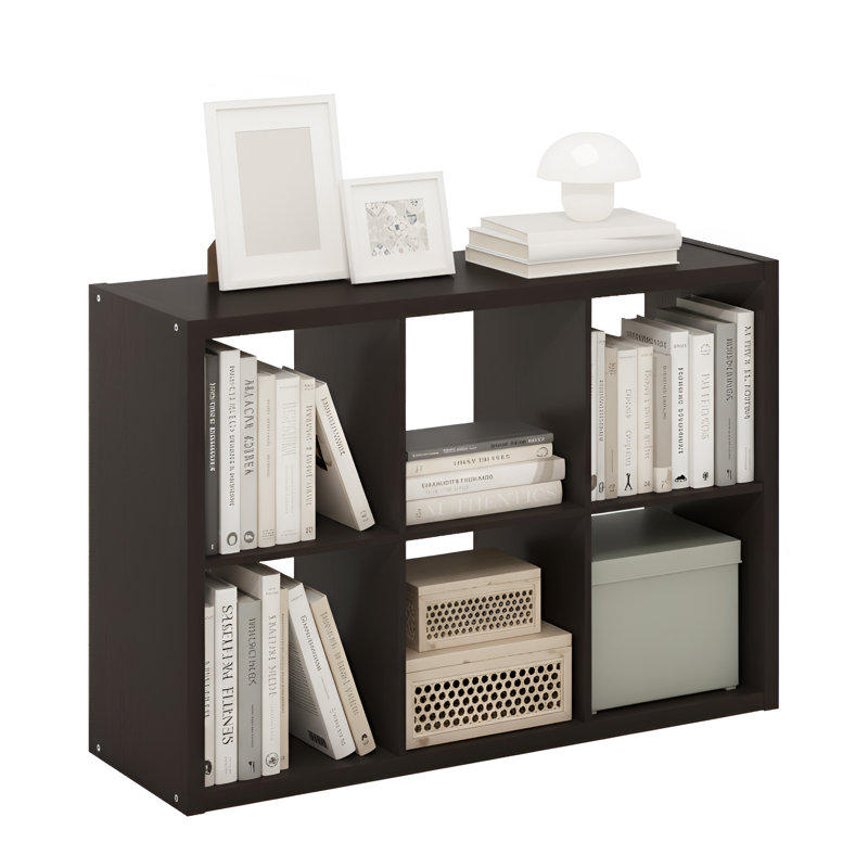Furinno Cubicle Open Back Decorative Cube Storage Organizer, 6-Cube, Dark Oak, Dark Oak