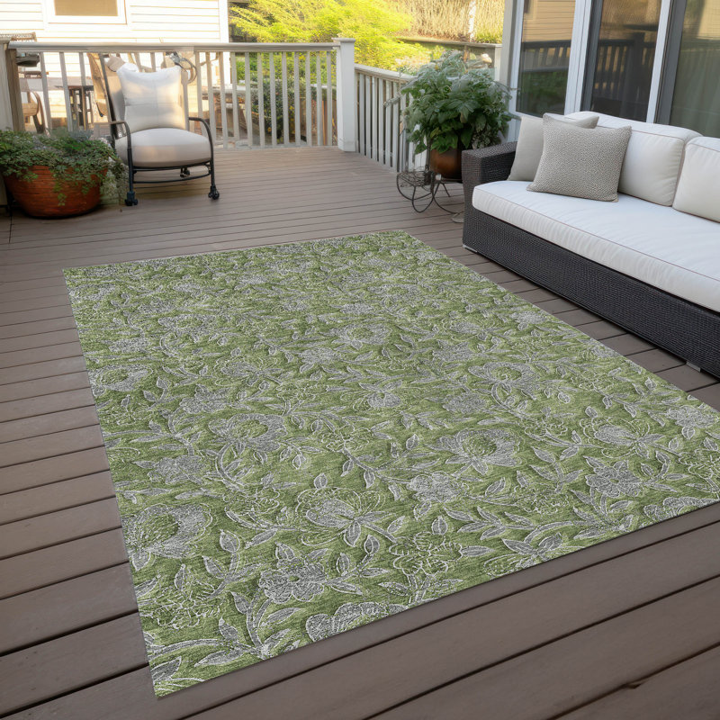 Tapis olive intérieur / extérieur lavable à la machine Mahaney ACN771, Rectangle 5 pi x 7 pi 6 po