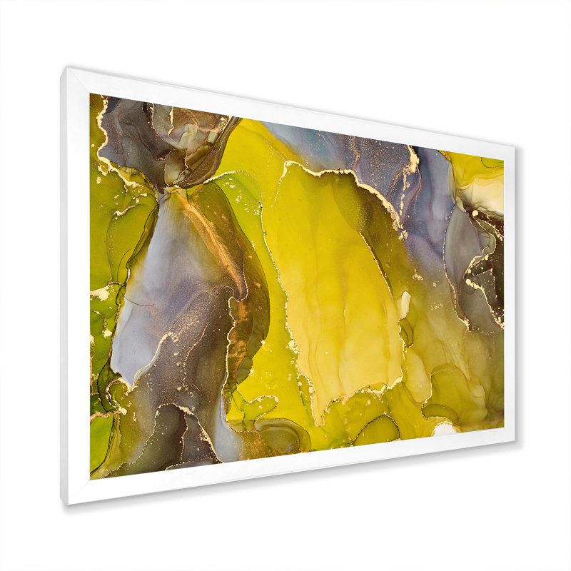 «Yellow Luxury», reproduction d'art sur toile abstraite, H 12 po x l 20 po x P 1 po, Cadre photo blanc
