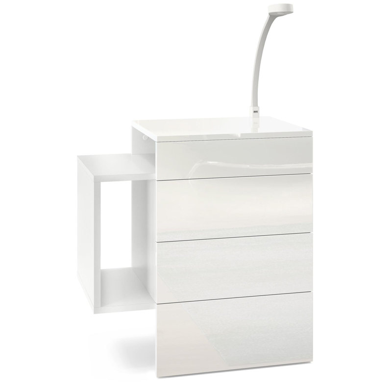 Mcardle 2 Drawer Bedside Table, With LED Flexi light, White