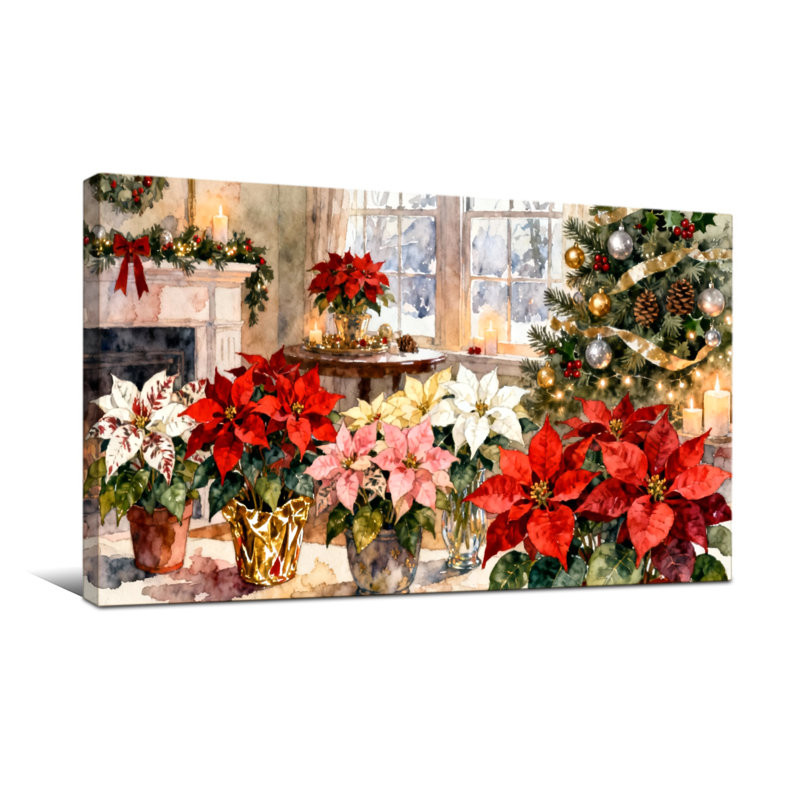 Décoration de Noël sapin de Noël poinsettias, H 24 po x l 48 po
