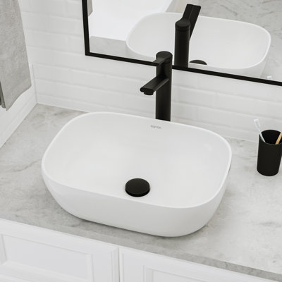 Karran Valera Lavabo de salle de bain vasque rectangulaire en porcelaine vitreuse