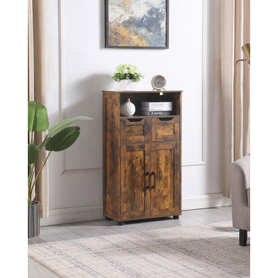 Grande armoire de rangement, armoire de rangement de salle de bain avec 2 grands tiroirs et tablette réglable, pour le salon, le bureau personnel