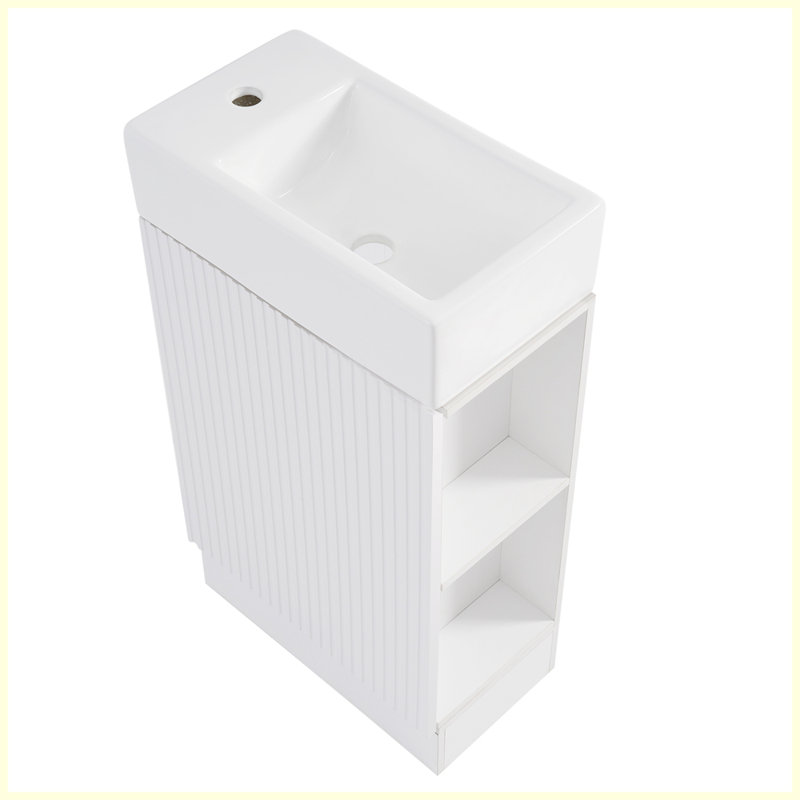Meuble-lavabo moderne avec tablette à deux niveaux, Blanc / Blanc