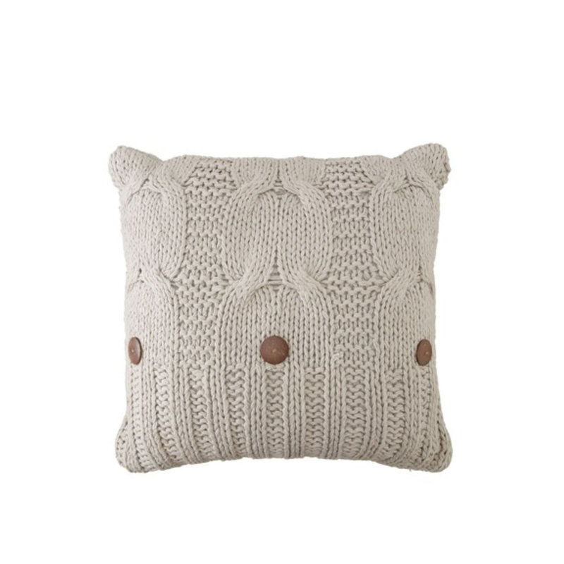 Wildomar Buttons Cotton Throw Pillow, 20"H x 20" W, Gray