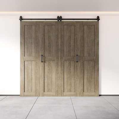 Homacer 84“ High Unassembled & Finished Classic Gray Barn Door, Four 20" x 84" Doors with Bi-Fold Top Mount Hardware Kit