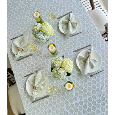 Hand Block Print Tablecloth, Light Green