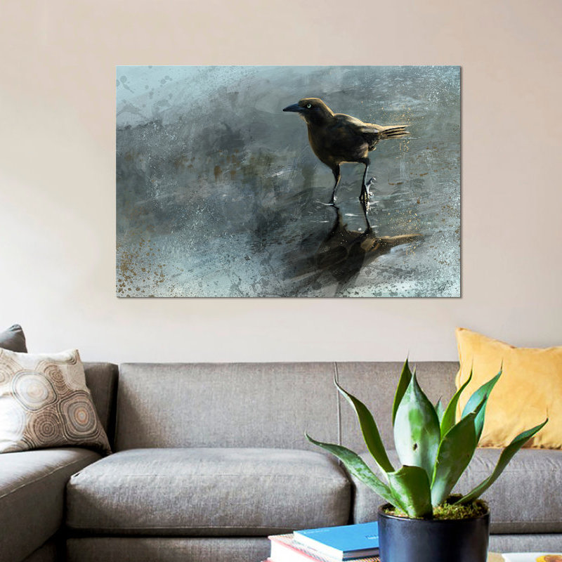 «Bird in a Puddle», impression sur toile, H 26 po x l 40 po x P 1,5 po, Toile tendue, Pas de tapis