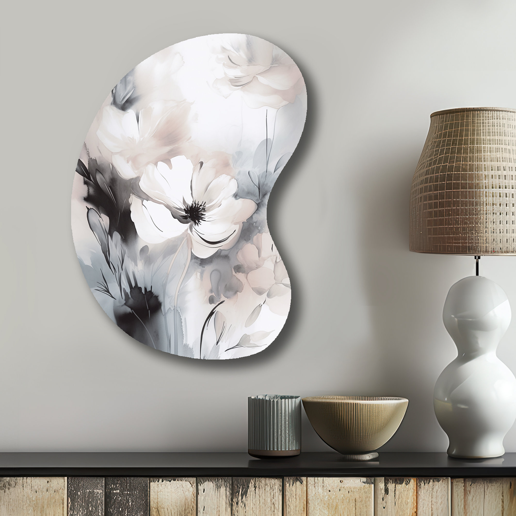 Lark Manor™ Delicate Grey Flowers V - Floral Boom Shape Irregular Metal ...