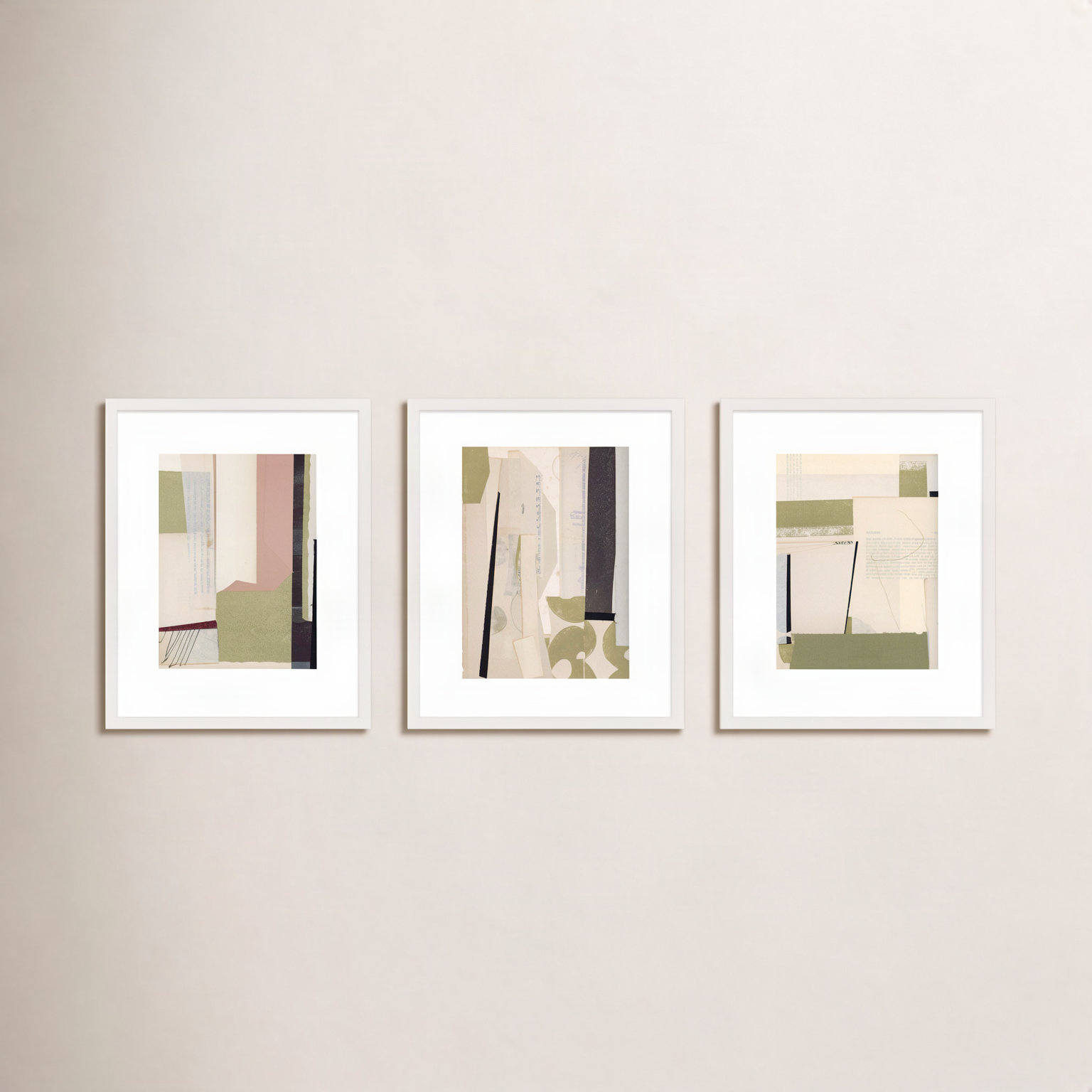 Again in Green 3-Piece Print Set, 38" H x 30" W, White