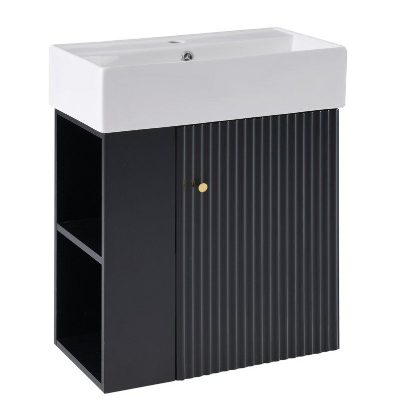 Meuble-lavabo de salle de bain avec lavabo en céramique - moderne 21,6 po, rangement à gauche, noir, meuble-lavabo noir Charm 21,6 po, moderne