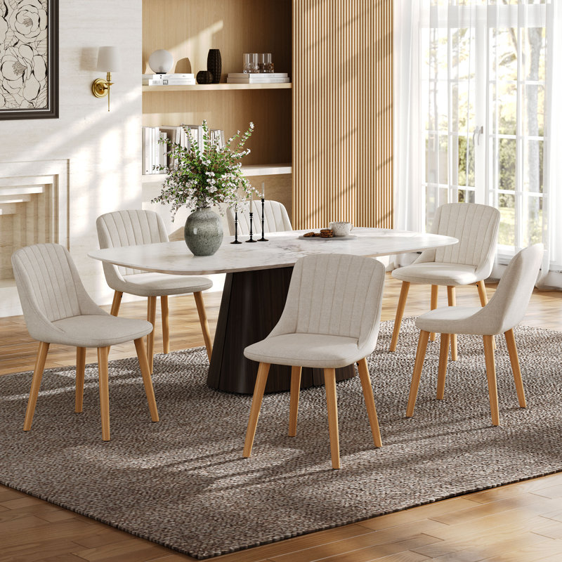 48.5cm H Upholstered Upholstered Back Side Chair, Linen Beige