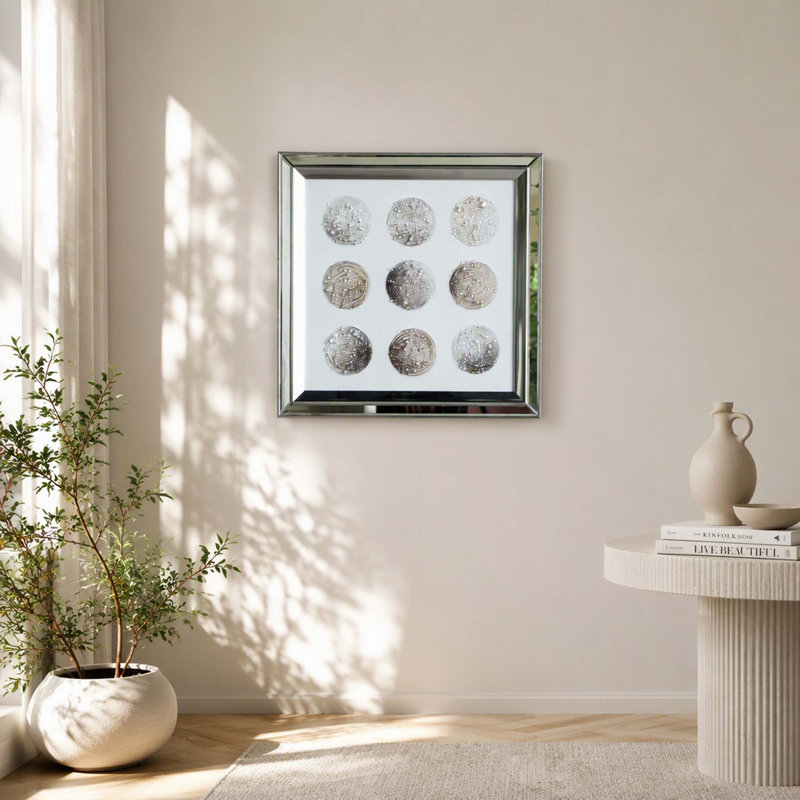 Art mural 19,6 x 19,7 po avec miroir en cristal Ares sur base dorée