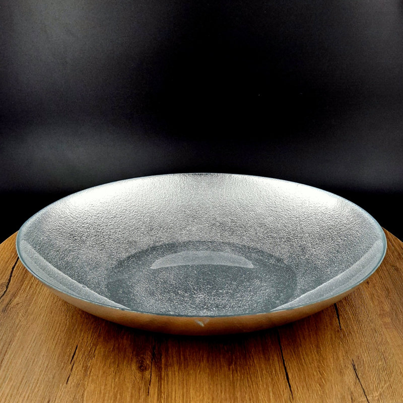 Assiette décorative en verre argentée, H 2,5 po x l 16 po x P 16 po
