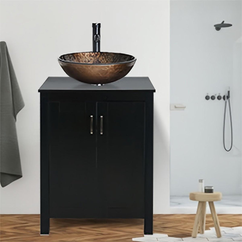 Ensemble de meuble-lavabo simple 24 po Ella-Mai, Rouge foncé, Noir