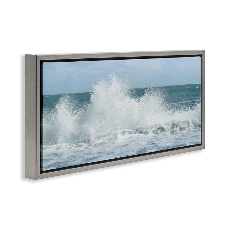 Ocean Waves Crashing Foam Splash, Cadre flottant gris lustré, H 11 po x l 25 po