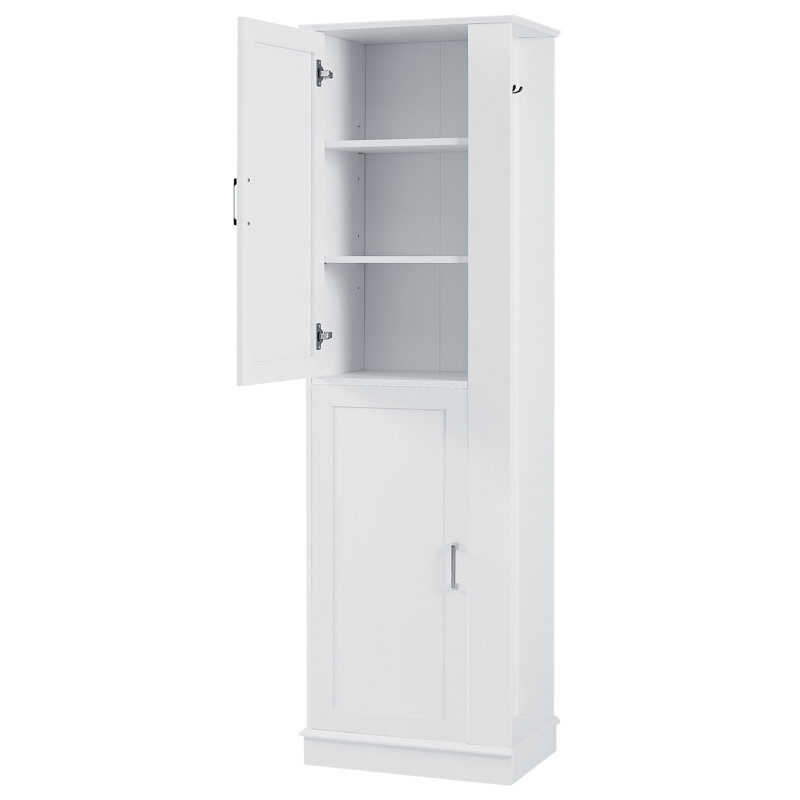 Pennville Tall Bathroom Storage Cabinet, Freestanding Storage Cabinet with Hook and Adjustable Shelf, MDF Board, White