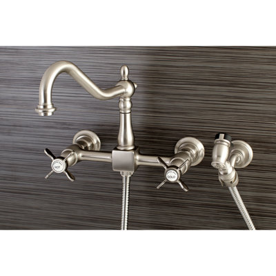 Kingston Brass Essex Double-Handle Wall-Mount Bridge Kitchen Faucet