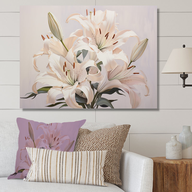 Lys blancs en fleur II sur toile, H 12 po x l 20 po x P 1 po, Toile tendue