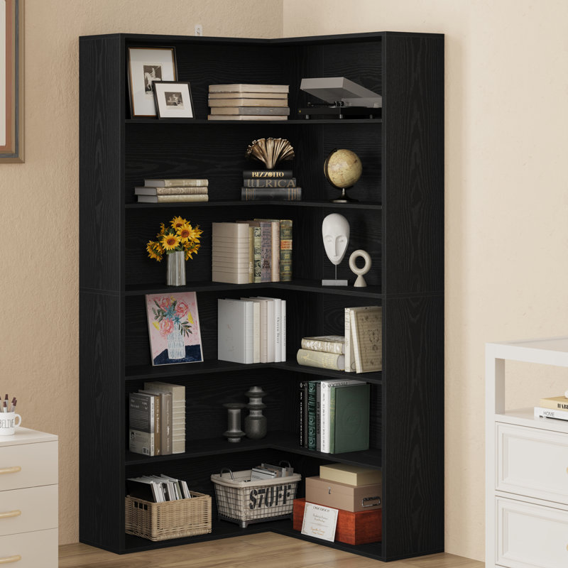 70.62 " H Corner Bookshelf With Baffles, 6 Tier Large Corner Shelf Storage Display Rack For Living Room, Home Office, Black