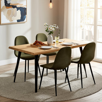 Shivani 5-Piece Modern Dining Set With Rectangular Wood Grain Table And 4 Upholstered Dining Chairs