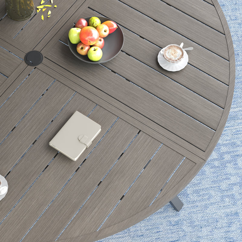 Ensemble de salle à manger d'extérieur 9 pièces pour terrasse avec fauteuil pivotant 9 pièces, Gray Woodlike/Cream