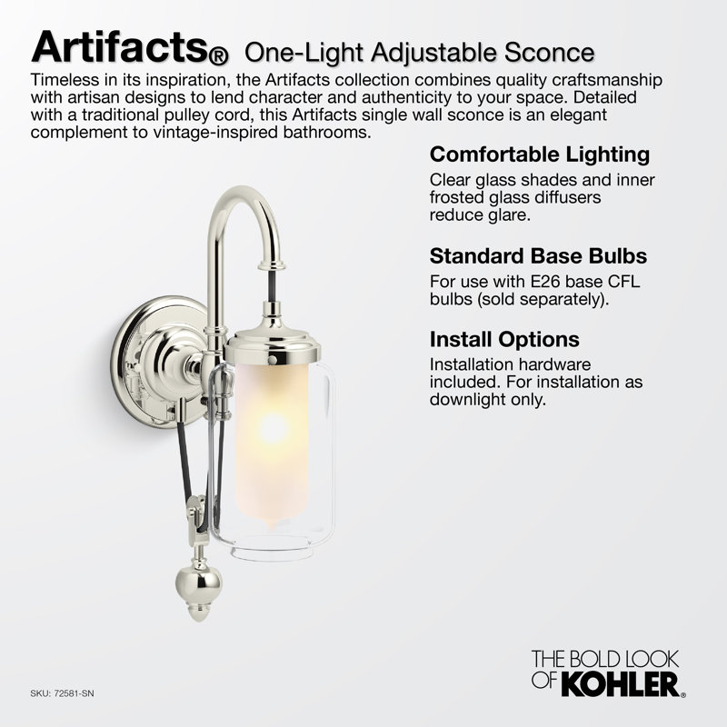 Artifacts Adjustable One-Light Sconce, French Gold