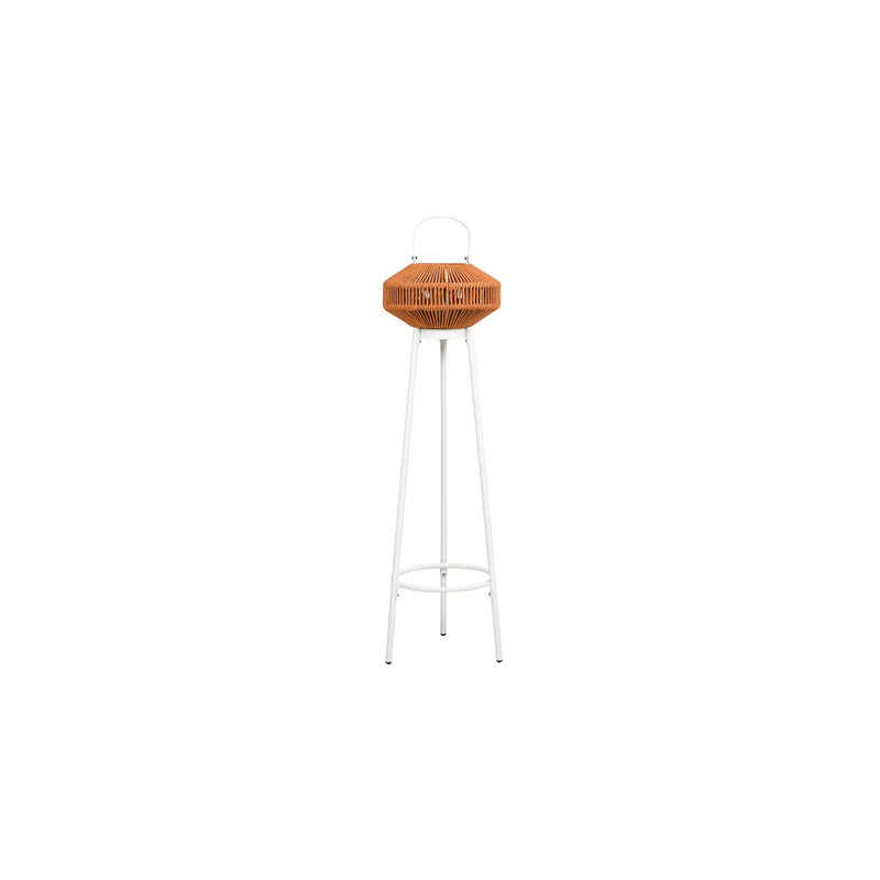 Heathered Orange and White Olefin Round Outdoor Lantern Set with USB Rechargeable LED Light