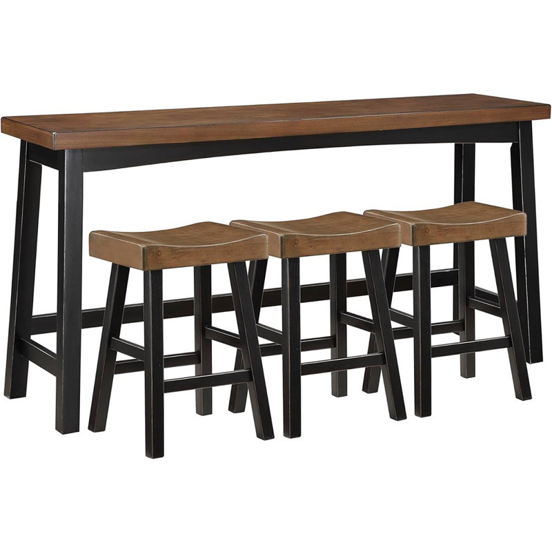 Ensemble de table de bar pour 3 personnes, petit ensemble de table de cuisine avec îlot de cuisine avec 3 tabourets de selle, ensemble de table de salle à manger 4 pièces pour coin-repas, salon, appartement, comptoir, noir / brun