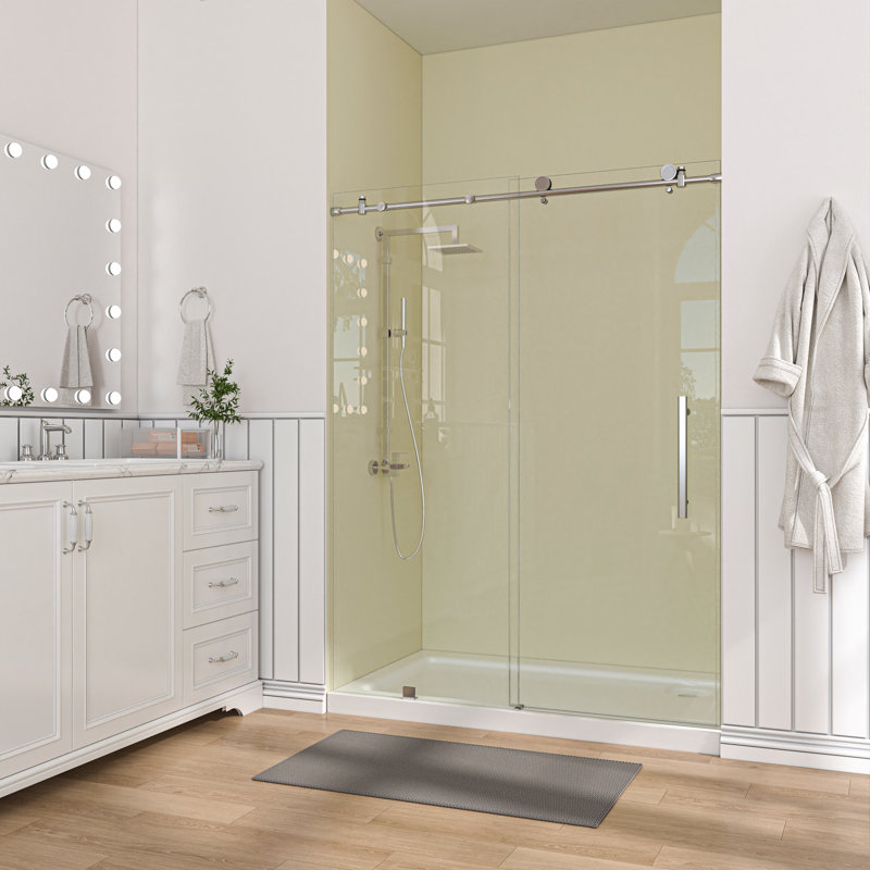 56"-60W"*74H"Single Sliding Frameless Shower Door with 3/8"(10mm) Clear SGCC Tempered Glass, Stainless Steel Accessories