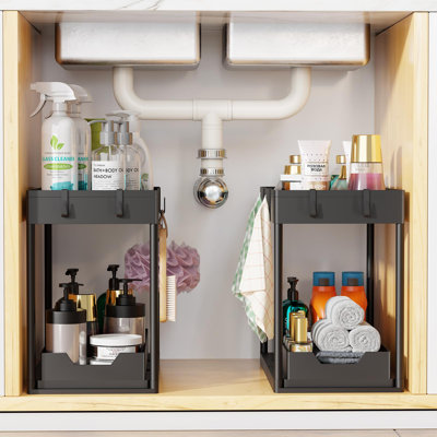 Under Sink Organizer 2-Pack, Pull Out Sliding Cabinet Storage Shelf, 2-Tier Adjustable Under Sink Organizer For Kitchen & Bathroom