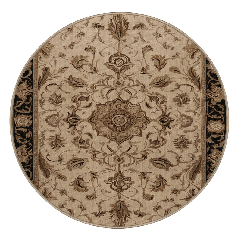 Tapis brun français lavable à la machine, Rond 3 pi