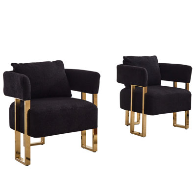 Luxury Gold Square Leg Design Chair, Black Fleece Upholstery - Comfortable For Living Room, Dressing Area, Office, Reception Room 2Pcs Modern Decorative Chair With Legs