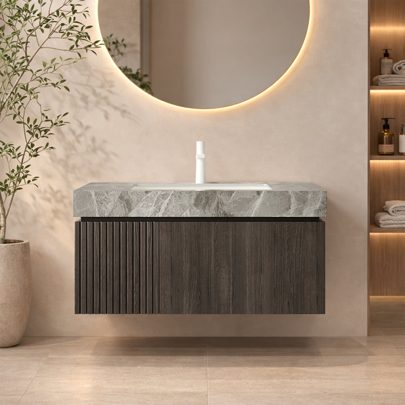 Meuble-lavabo mural flottant moderne de luxe 36 po noir (armoire seulement)