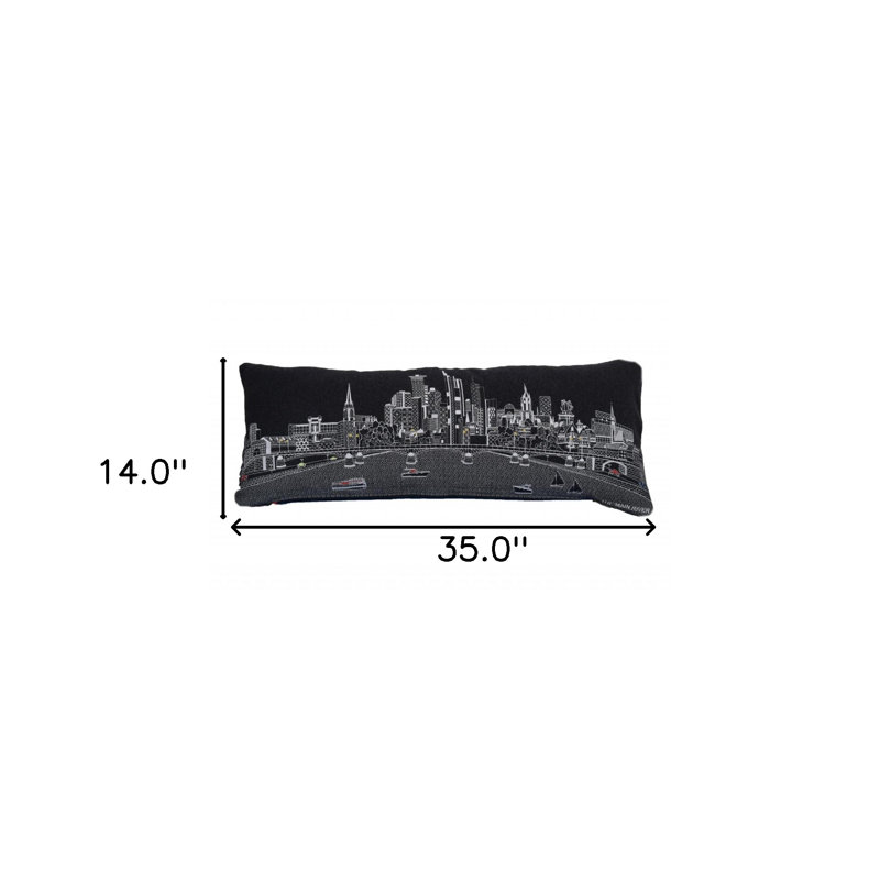 Coussin noir noir Frankfort Nighttime Skyline, Gris