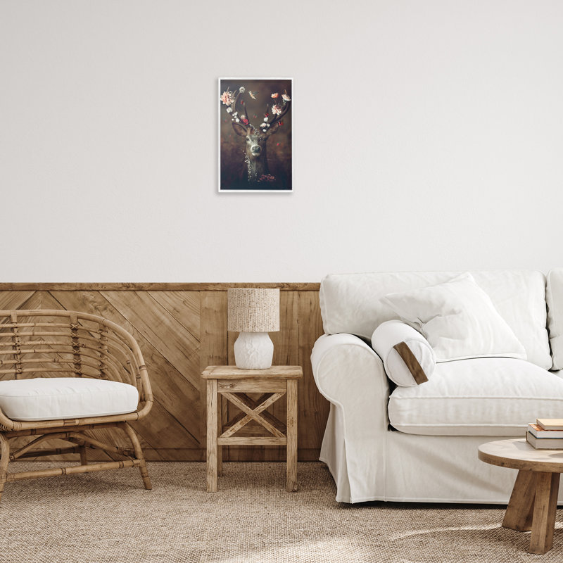 Art de giclée de bois parsemé de fleurs par Reinders, H 18 po x l 12 po, Estampe numérique encadrée blanc bord de mer